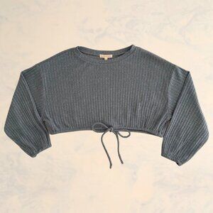 Cloud Ten Baby Blue Bishop Sleeves Cropped Long Sleeve Sweater Top